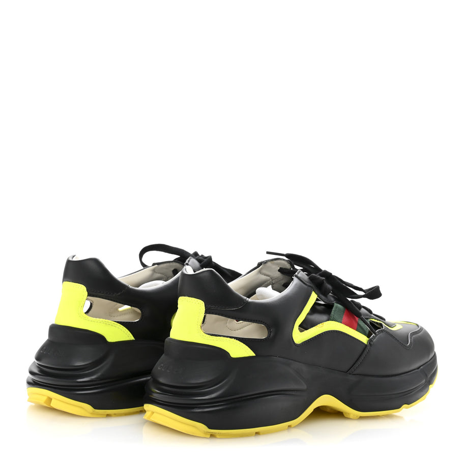 Gucci Demetra Web Mens Rhyton Cut Out Sneakers 10 Black Yellow Fluo Image 5