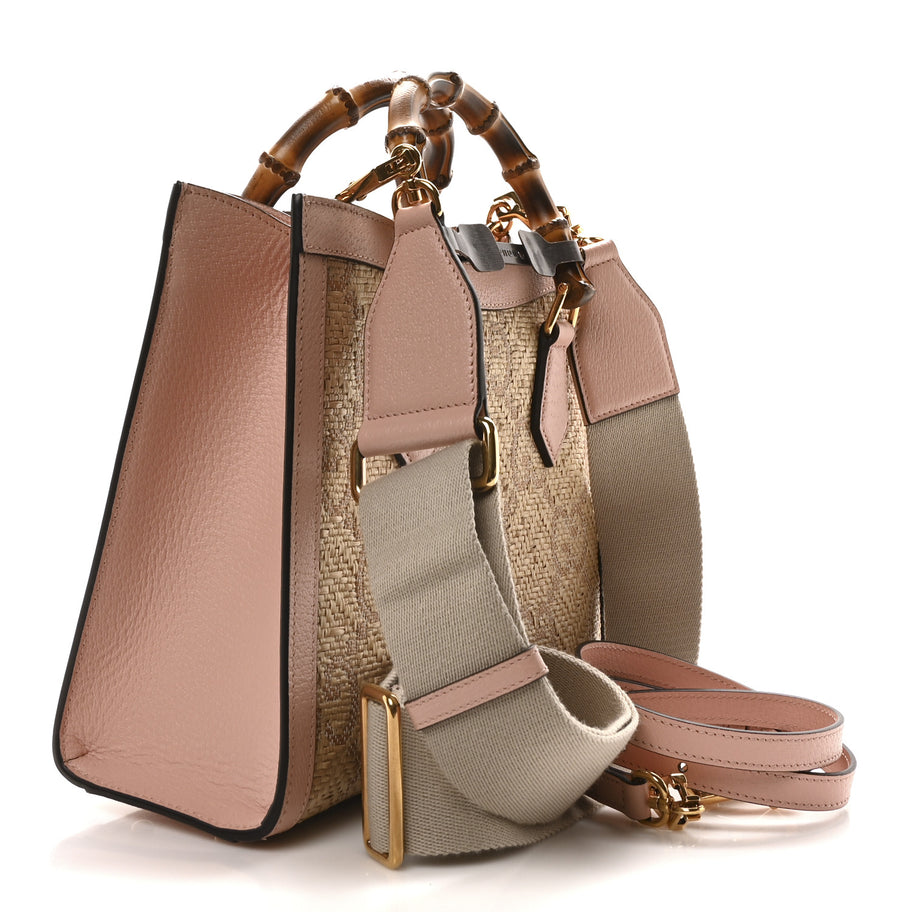 Gucci Raffia Textured Dollar Calfskin GG Monogram Small Diana Tote Bag Wild Rose Fuxia Fluo Image 3