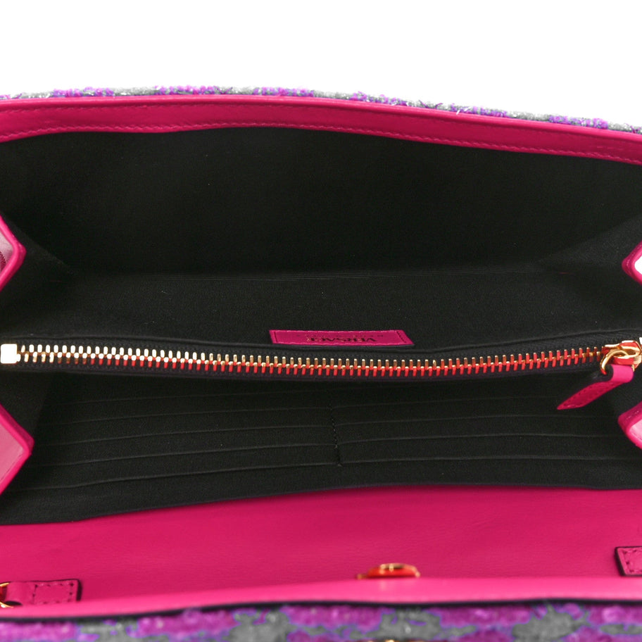 Versace Tweed Quilted Medusa Wallet on Chain Crossbody Pink Blue Image 5