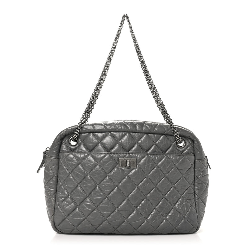  Chanel Aged Calfskin Quilted Large Reissue Camera Case Grey