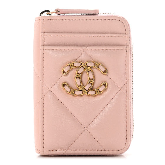 Chanel Lambskin Quilted 19 Vertical Zip Card Holder Wallet Light Pink Image 1