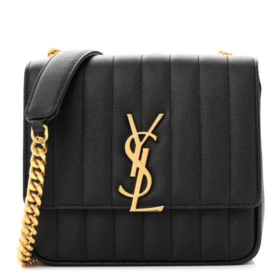 Saint Laurent Grain De Poudre Matelasse Monogram Medium Vicky Chain Bag Black Image 1