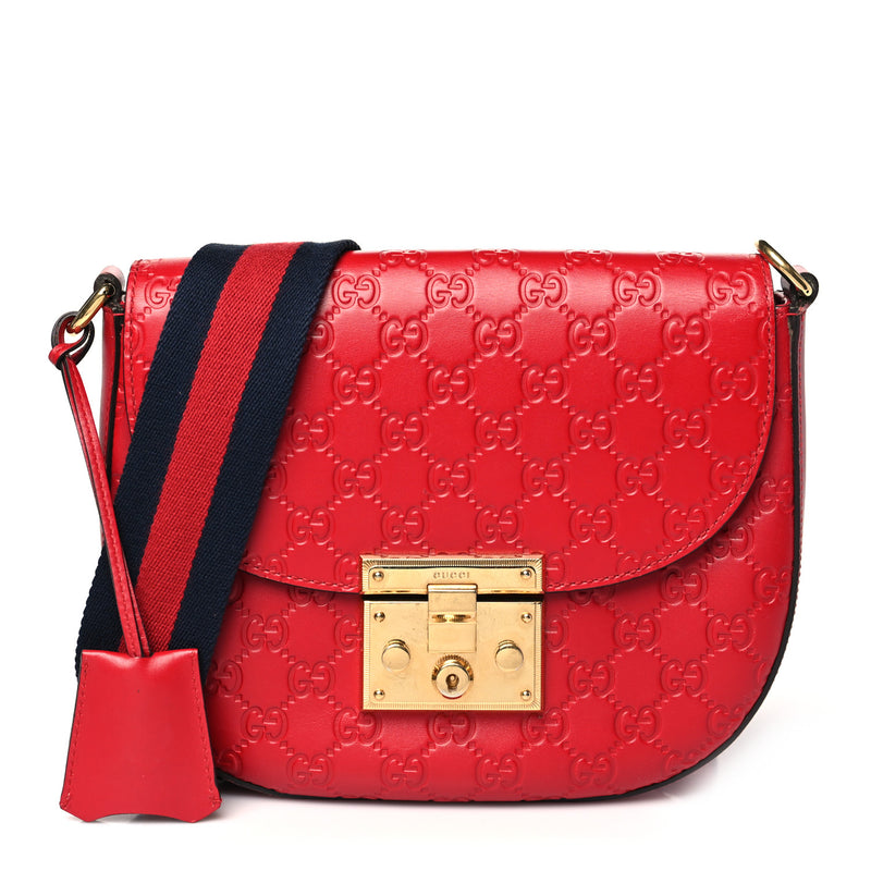  Gucci ssima Web Medium Padlock Messenger Shoulder Bag Hibiscus Red