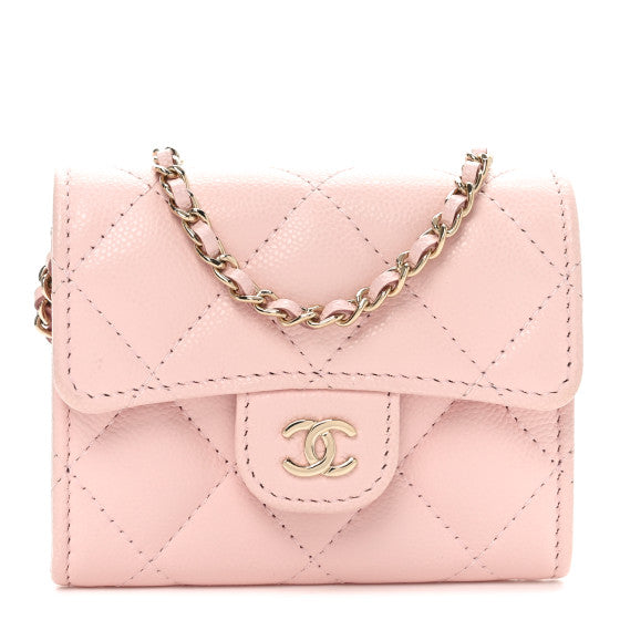 Chanel Caviar Quilted Flap Card Holder On Chain Pink Image 1