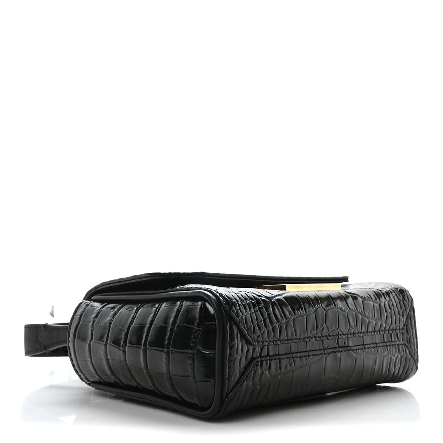 Givenchy Calfskin Crocodile Embossed Eden Mini Top Handle Black Image 4