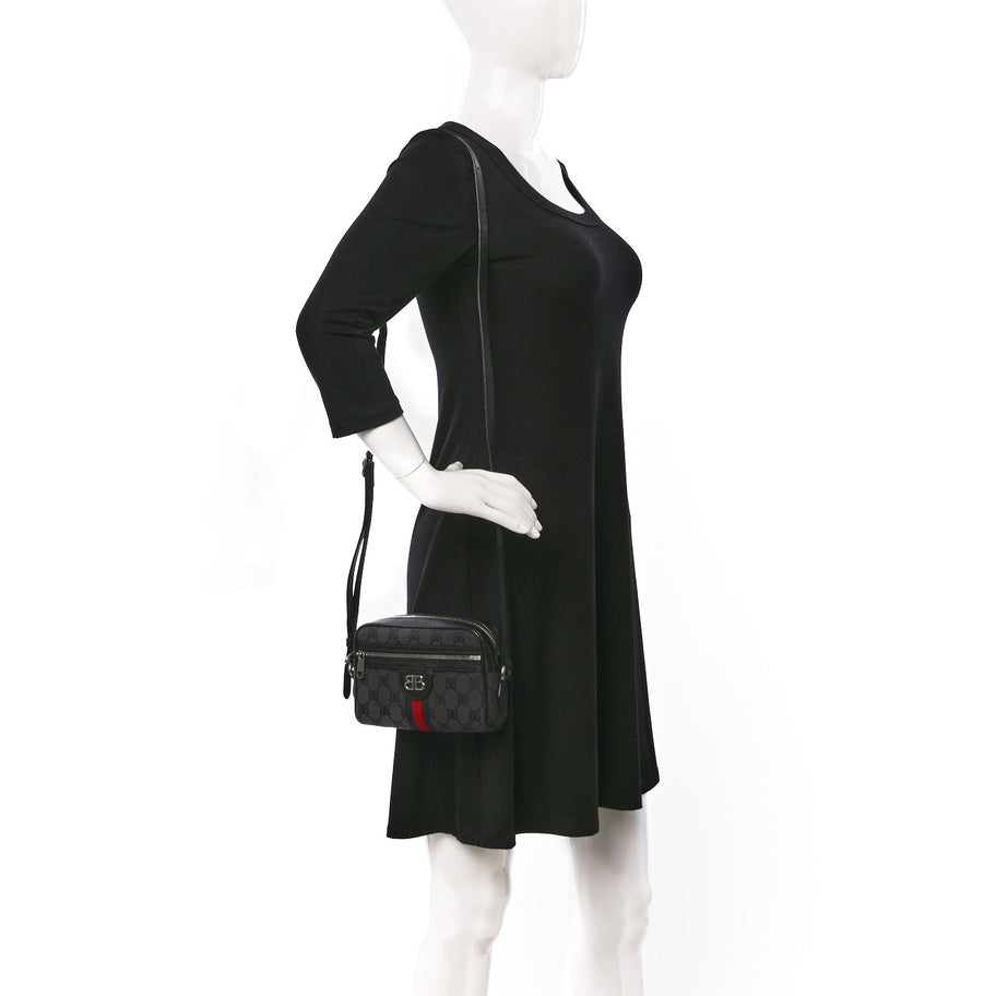 Gucci X BALENCIAGA BB Monogram Web Mini Ophidia Shoulder Bag Black Image 2