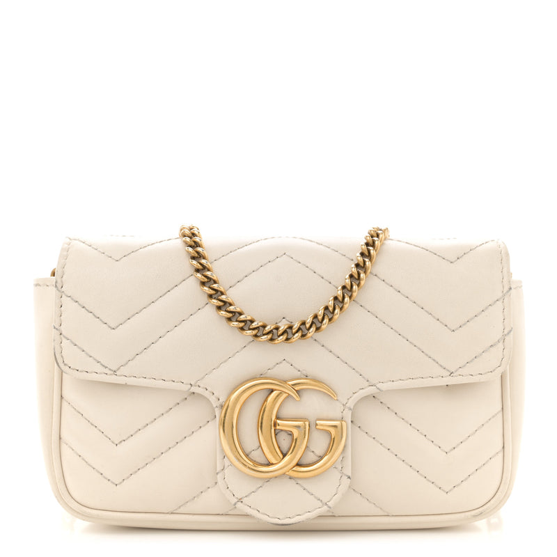  Gucci Calfskin Matelasse Super Mini GG Marmont Shoulder Bag White