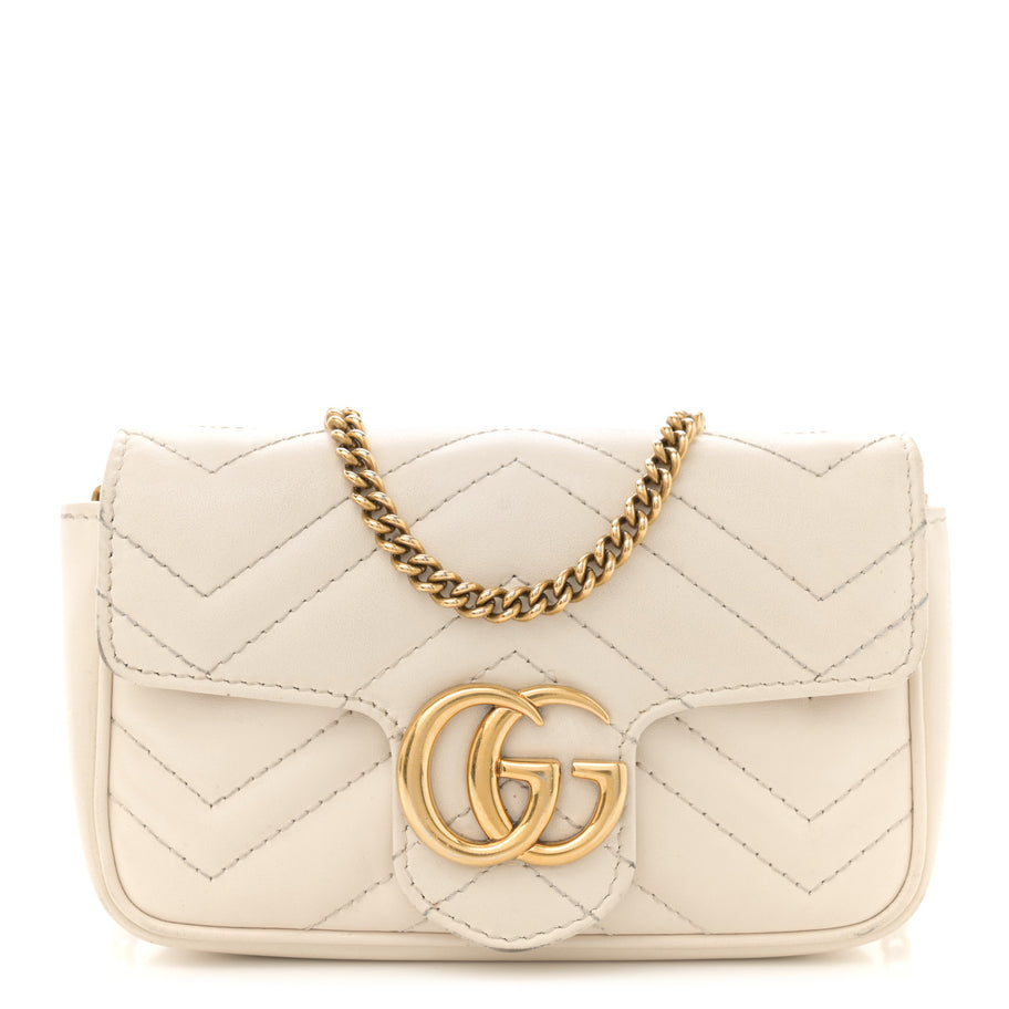 Gucci Calfskin Matelasse Super Mini GG Marmont Shoulder Bag White Image 1