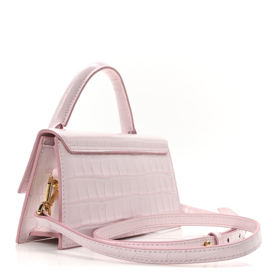 Jacquemus Calfskin Crocodile Embossed Le Chiquito Long Pale Pink Image 3