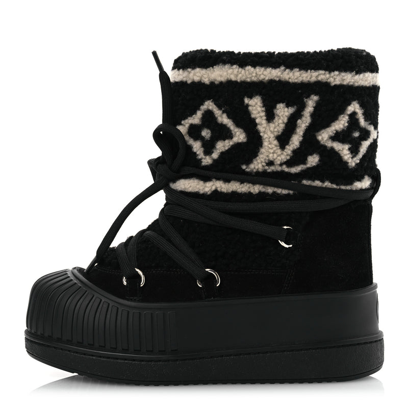  Louis Vuitton Suede Shearling Polar Flat Half Boots Black