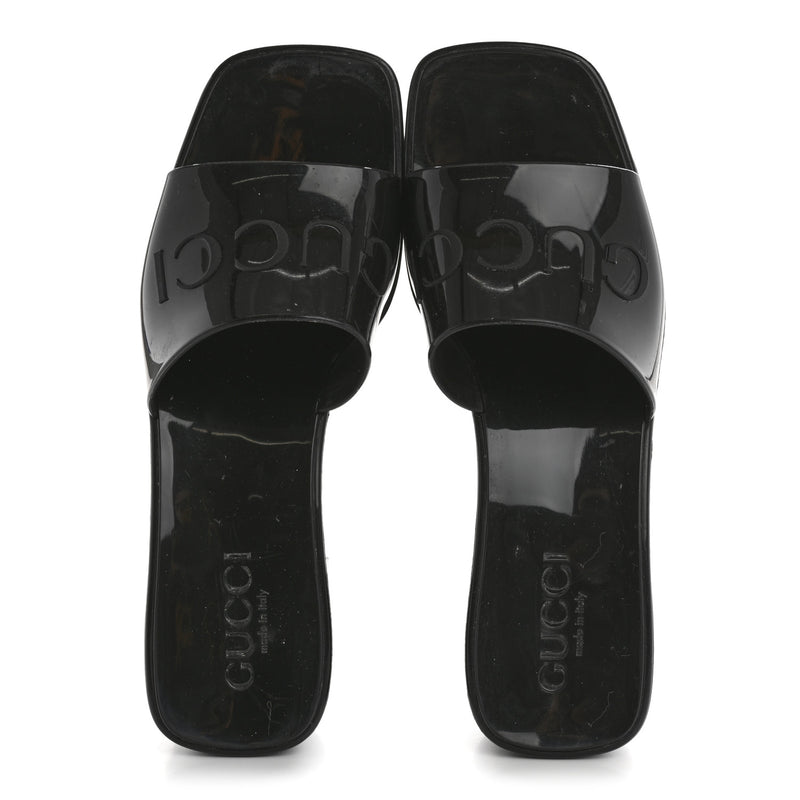  Gucci Rubber Logo Womens Platform 20/60mm Slide Sandals 35 Black