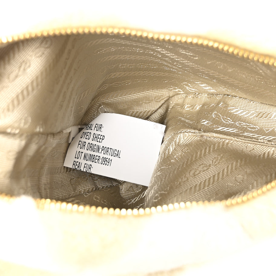Prada Shearling Symbole Mini Triangle Bag Ecru White Image 5