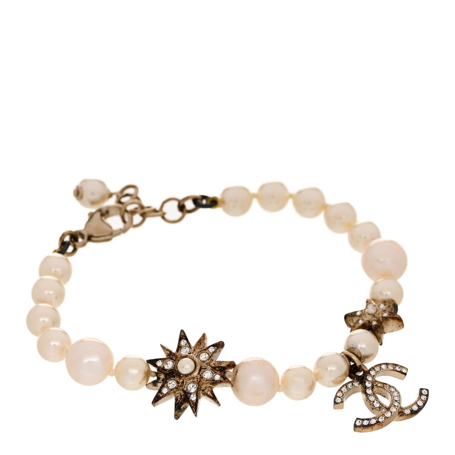 Chanel Pearl Crystal Star CC Bracelet Gold Image 1