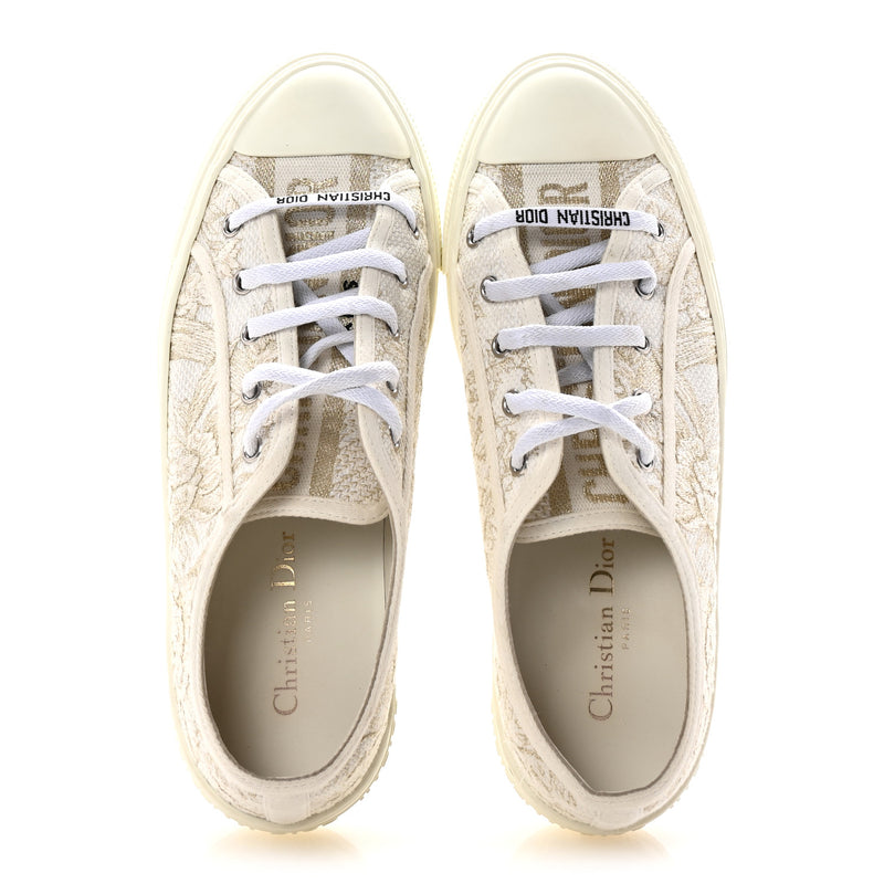  Christian Dior Canvas Embroidered Jardin D'Hiver Womens Walk'N'Dior Low Top Sneakers 40 White Gold