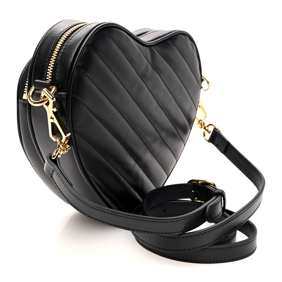 Gucci Calfskin Matelasse Diagonal Mini Interlocking G Heart Shoulder Bag Black Image 3