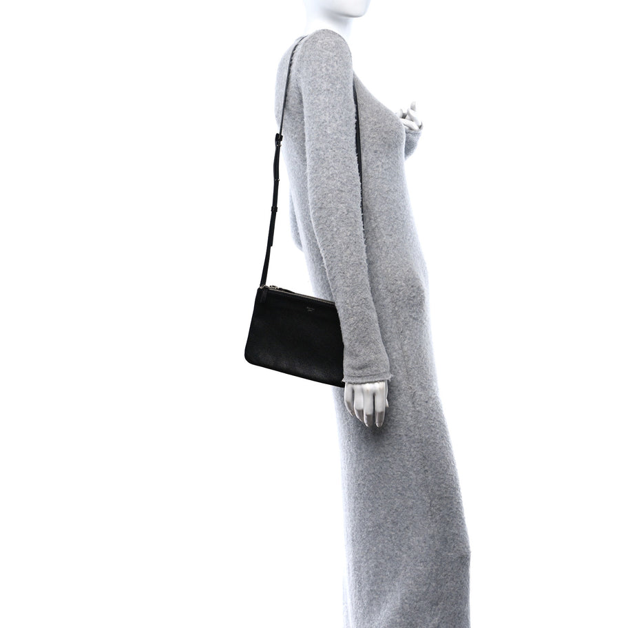 Celine Shiny Textured Calfskin Trio Crossbody Bag Black Image 2