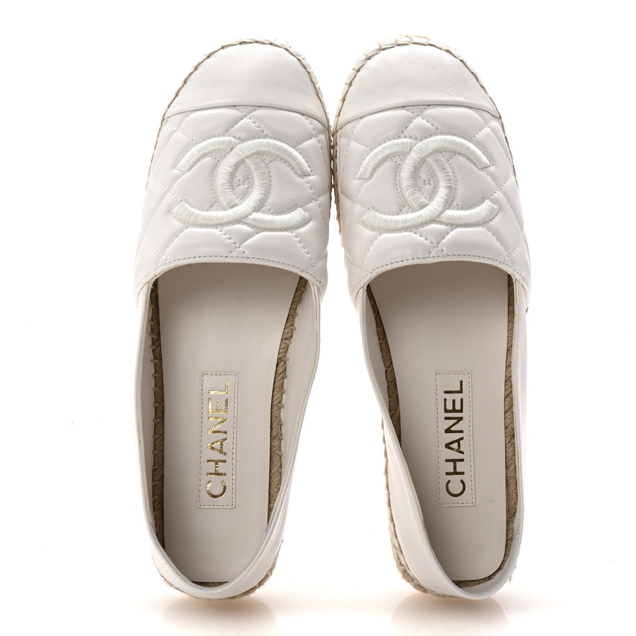 Chanel Lambskin Quilted CC Espadrilles 41 White Image 2