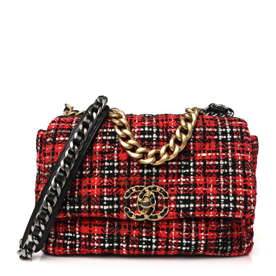  Chanel Tweed Quilted Medium 19 Flap Red Black