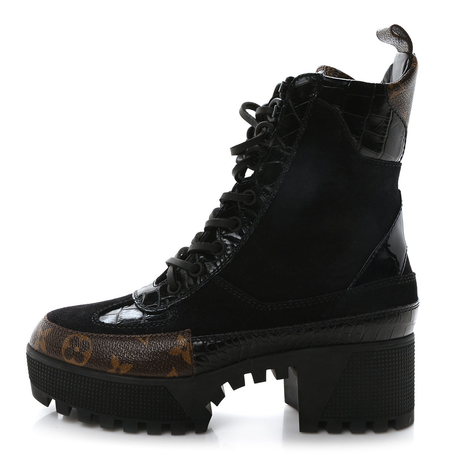 Louis Vuitton Suede Calfskin Monogram Laureate Platform Desert Boots Black Image 1