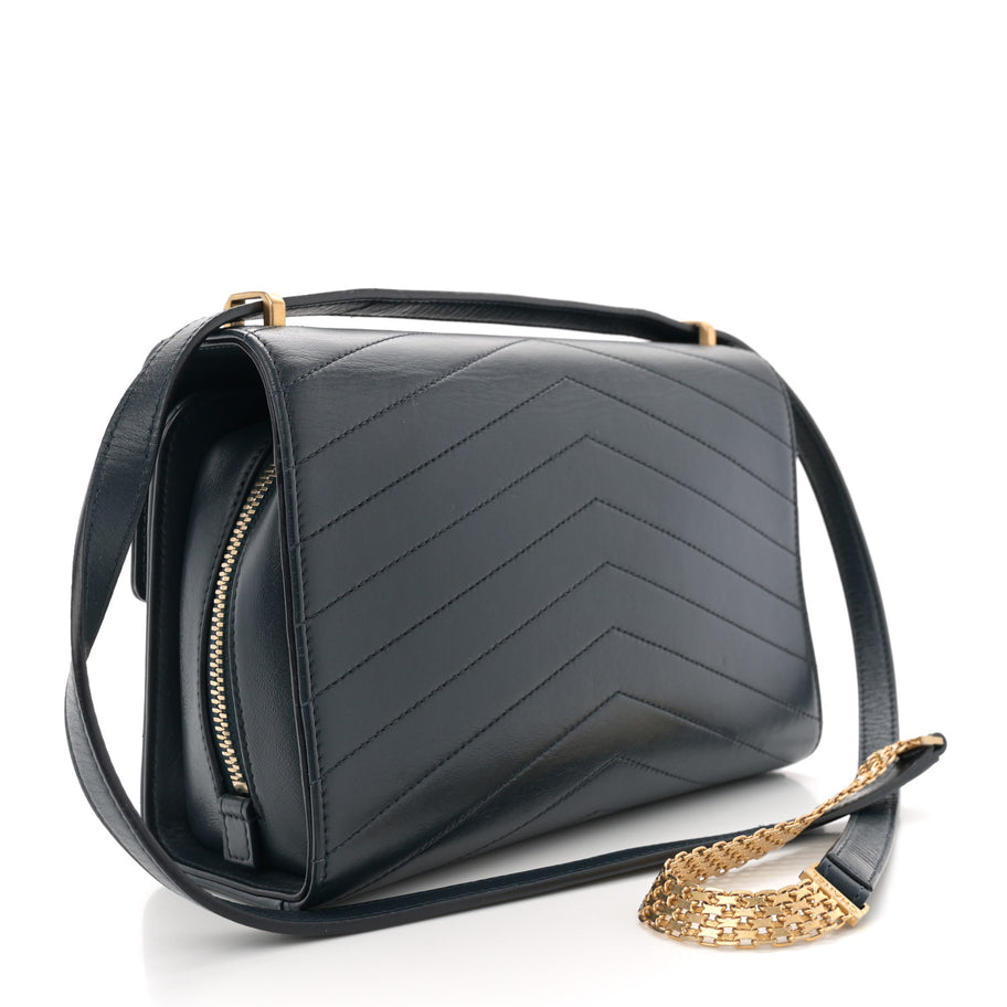 Chanel Calfskin Chevron Quilted Medal Flap Navy Image 3