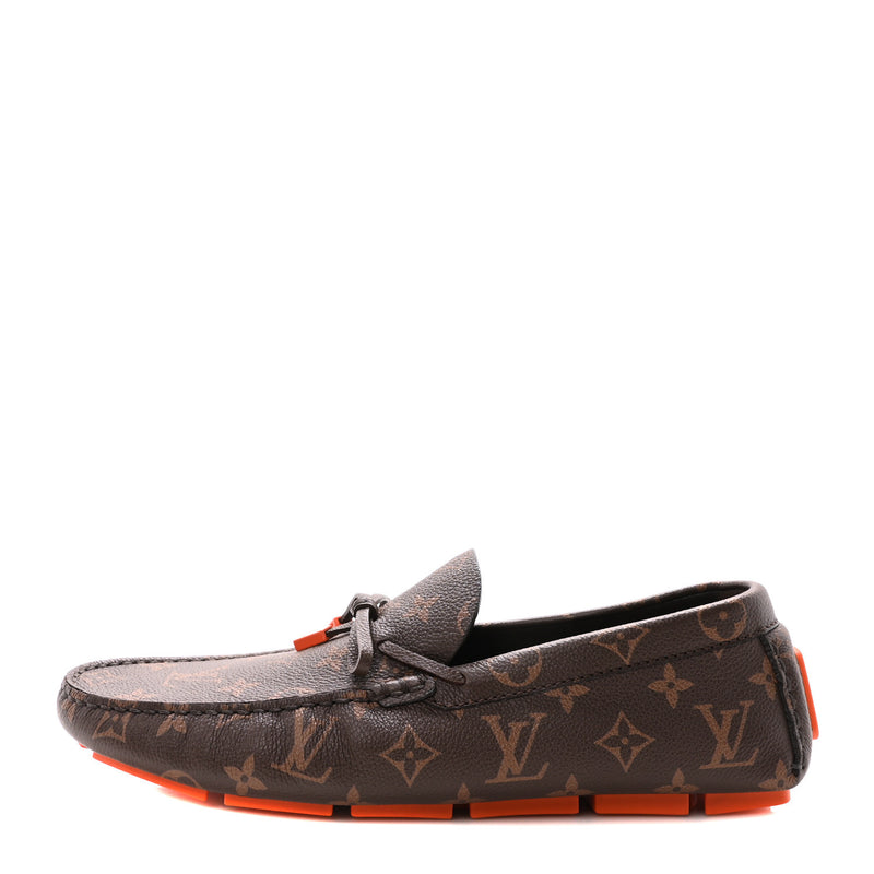  Louis Vuitton Monogram Macassar LV Driver Moccasin Loafers Orange