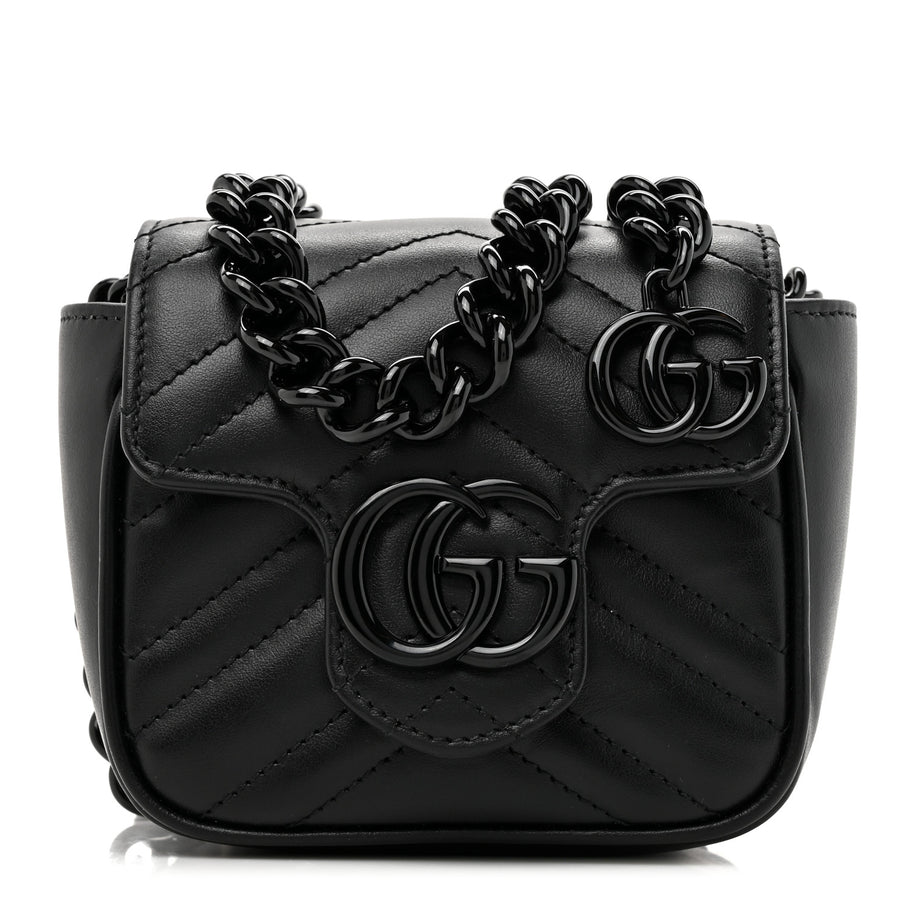 Gucci Calfskin Matelasse Monochrome GG Marmont Chain Mini Belt Bag Black Image 1