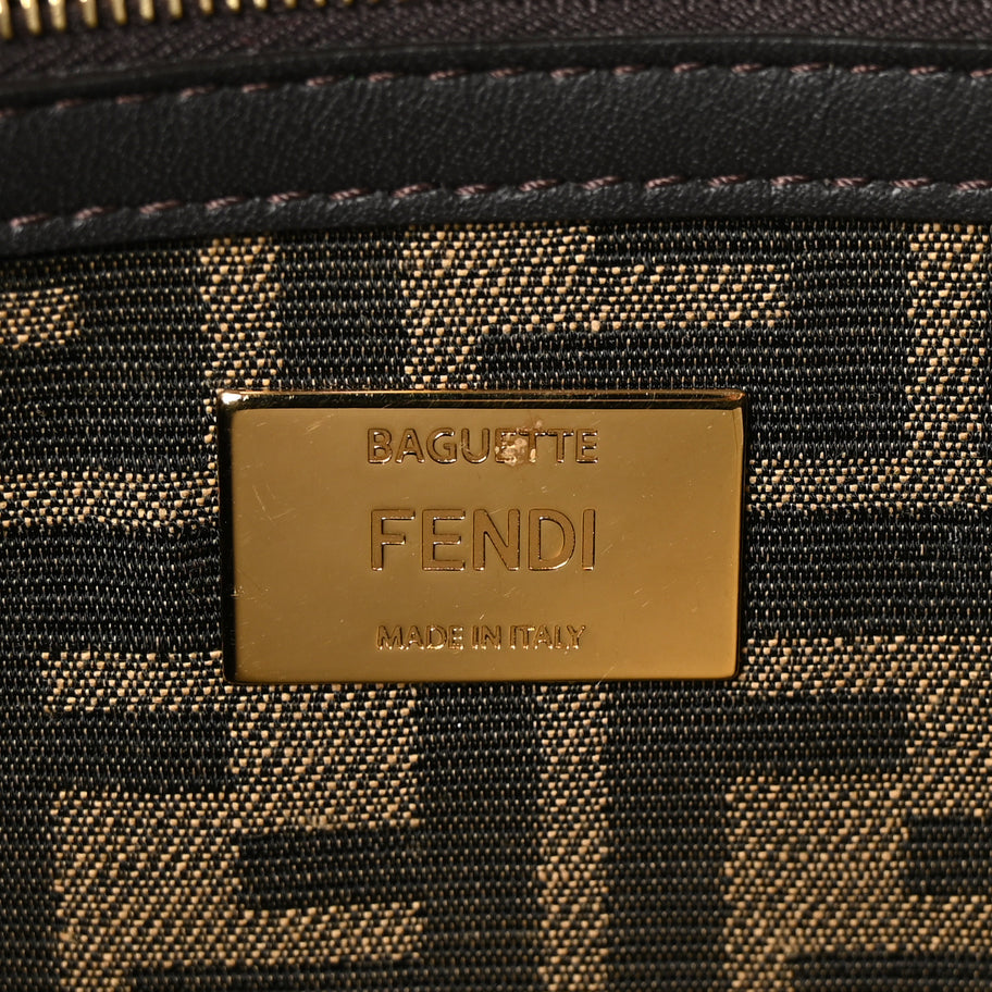 Fendi Fabric Jacquard FF 1974 Medium Baguette Tobacco Moro Black Image 6