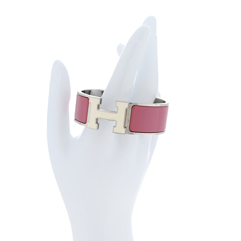  Hermes Enamel Wide Clic Clac H Bracelet PM Vieux Rose White