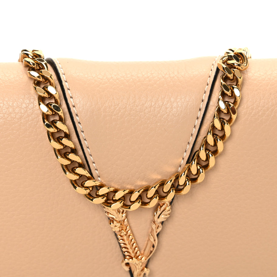 Versace Grained Calfskin Virtus Mini Chain Bag Beige Image 7