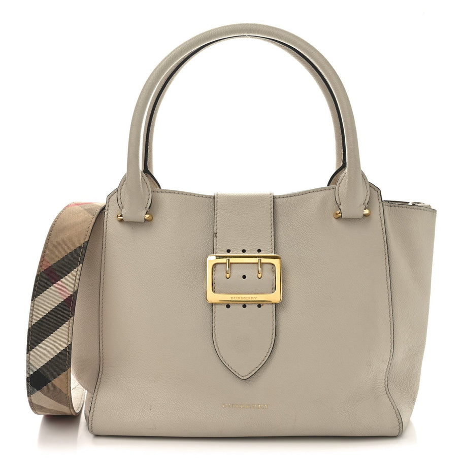 Burberry Soft Grain Calfskin Medium Buckle Tote Limestone Image 1