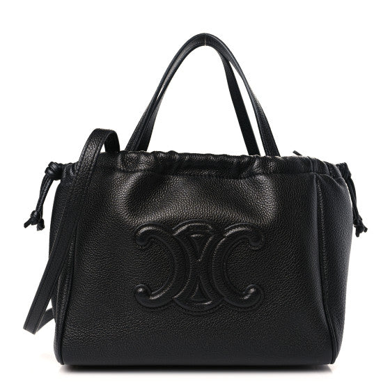  Celine Calfskin Cuir Small Triomphe Cabas Drawstring Black