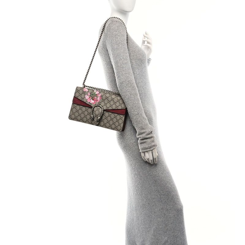  Gucci GG Supreme Monogram Blooms Small Dionysus Shoulder Bag Beige Multicolor Dry Rose