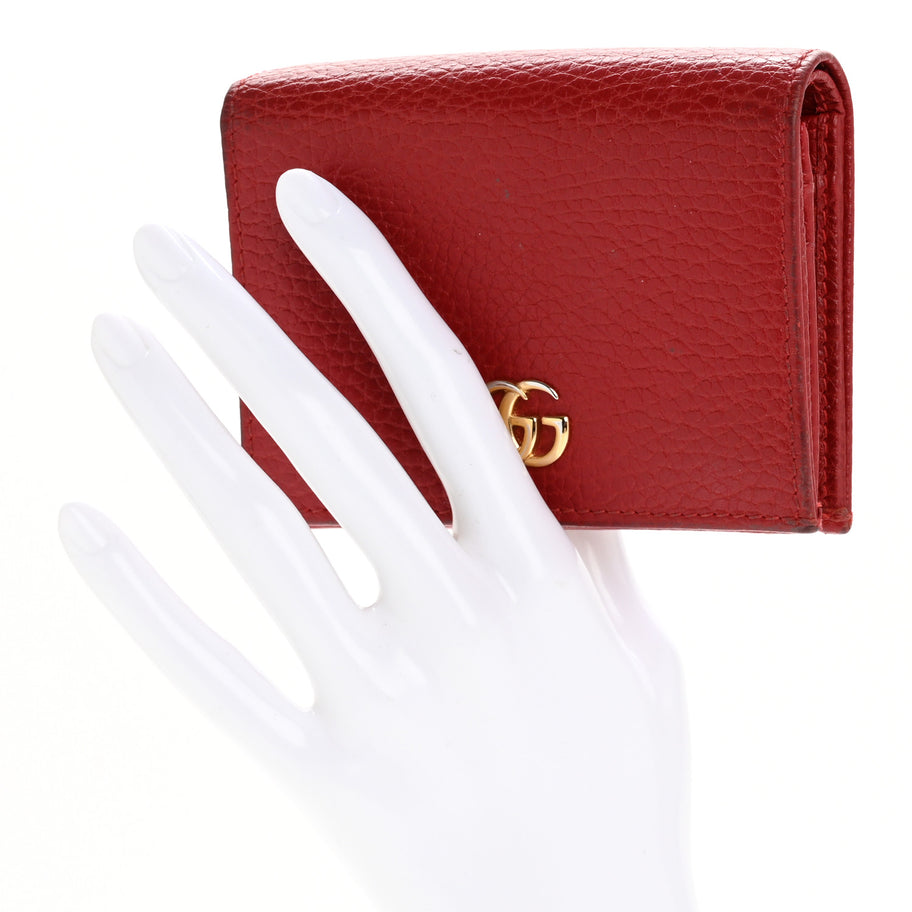 Gucci Pebbled Calfskin GG Marmont Card Case Hibiscus Red Image 2