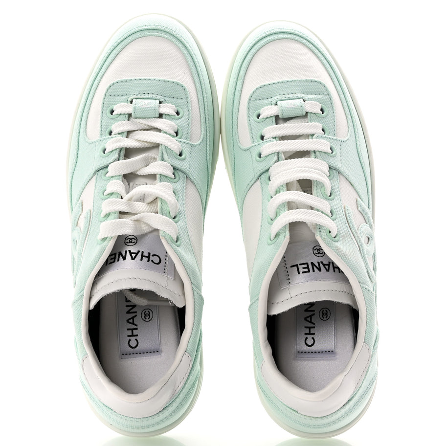Chanel Cotton Sneakers 38.5 Light Turquoise White Image 2