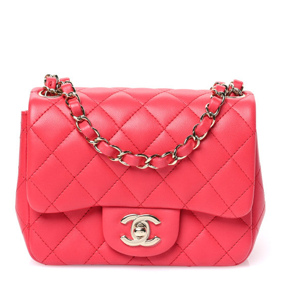  Chanel Lambskin Quilted Mini Square Flap Dark Pink