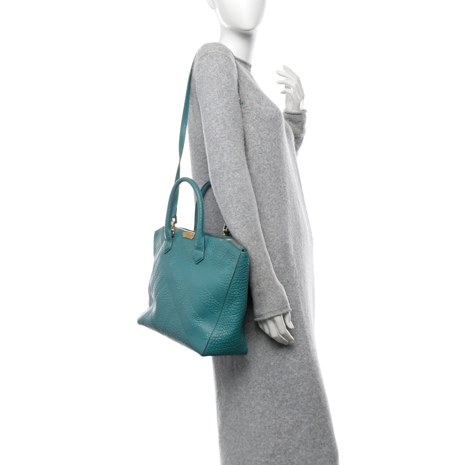 Burberry Heritage Grain Check Embossed Medium Dewsbury Tote Turquoise Image 2