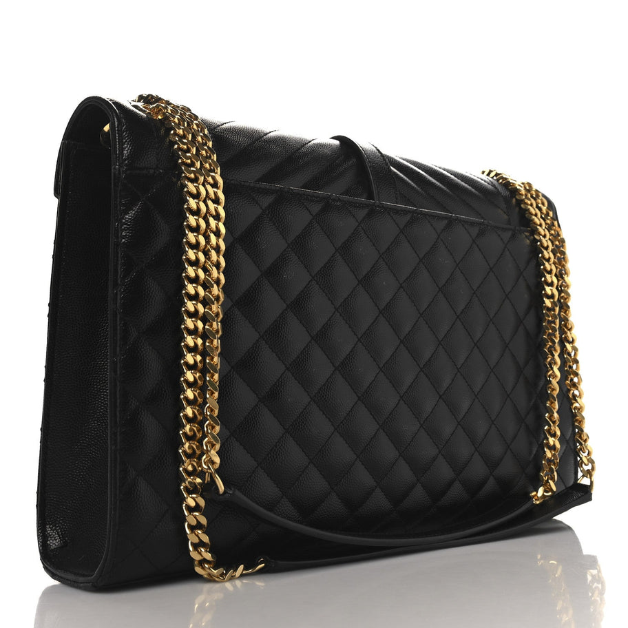 Saint Laurent Grain De Poudre Textured Mixed Matelasse Large Triquilt Monogram Satchel Black Image 3