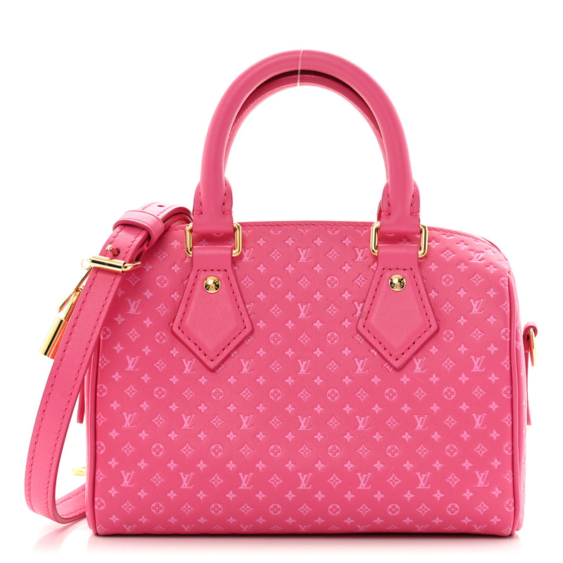  Louis Vuitton Calfskin Nanogram Embossed Speedy Bandouliere 20 Rose