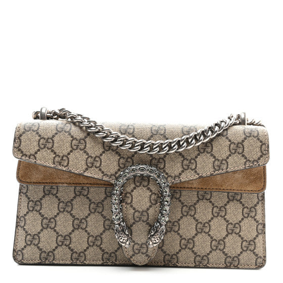 Gucci GG Supreme Monogram Suede Crystal Small Dionysus Shoulder Bag Beige Ebony Taupe Image 1