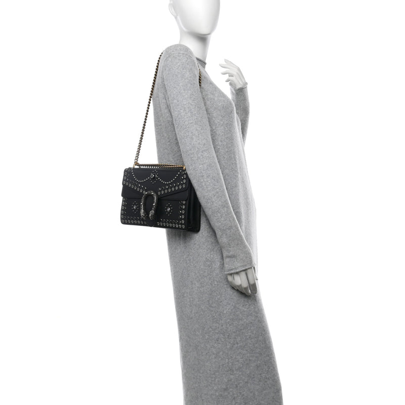  Gucci Calfskin Studded Small Dionysus Shoulder Bag Black