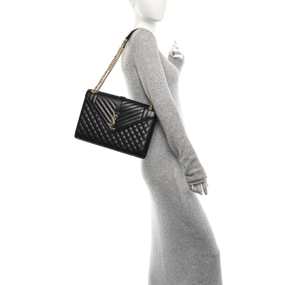 Saint Laurent Grain De Poudre Textured Mixed Matelasse Large Triquilt Monogram Satchel Black Image 2