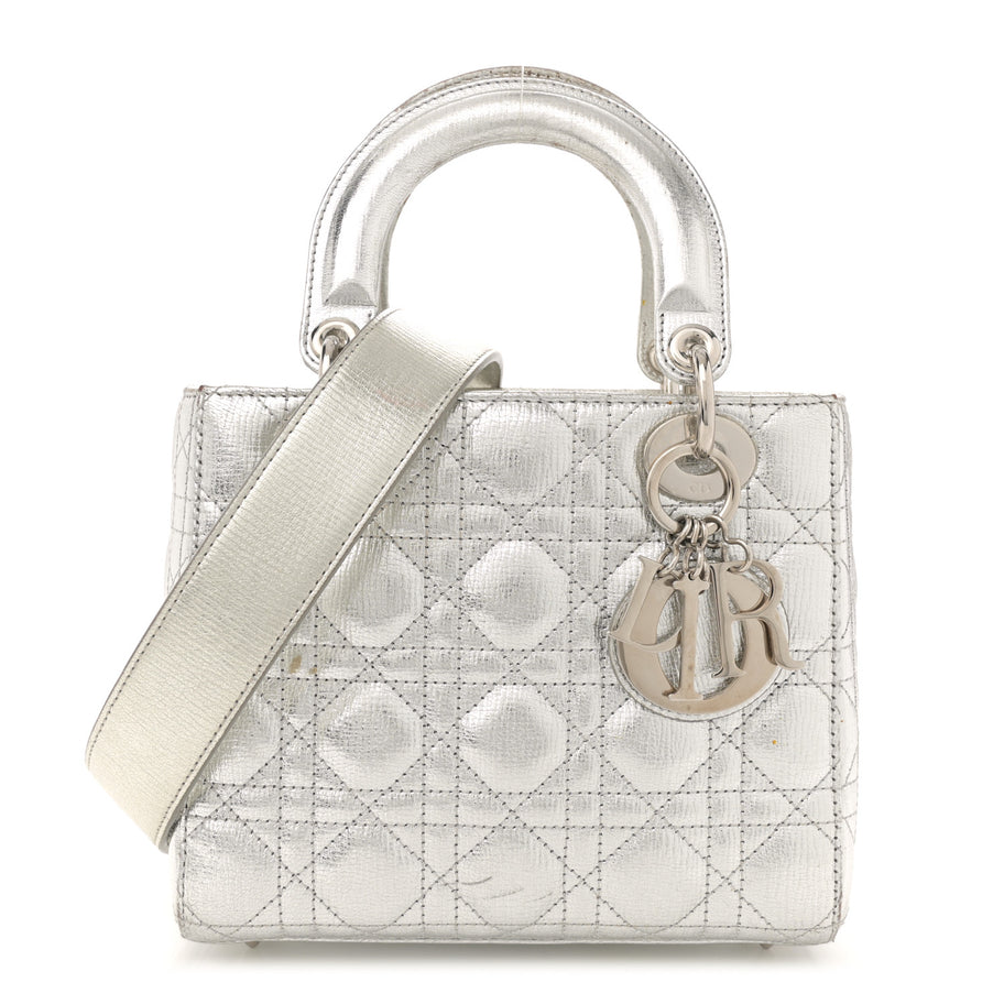 Christian Dior Metallic Grained Calfskin Cannage Small Lucky Badges My Lady Dior Silver Image 1