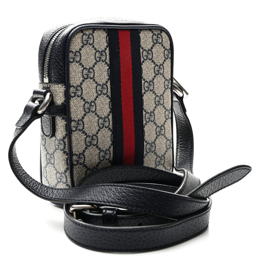 Gucci GG Supreme Monogram Textured Calfskin Web Mini Ophidia Messenger Beige Blue Image 3