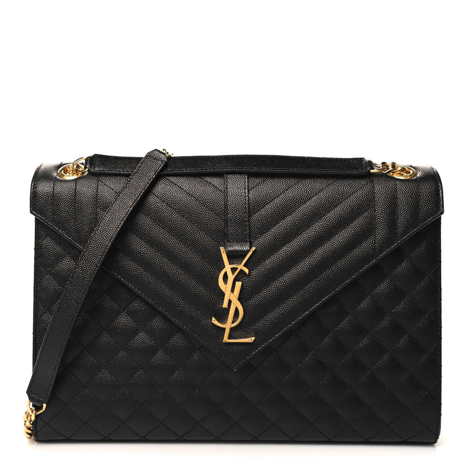 Saint Laurent Grain De Poudre Textured Mixed Matelasse Large Triquilt Monogram Satchel Black Image 1