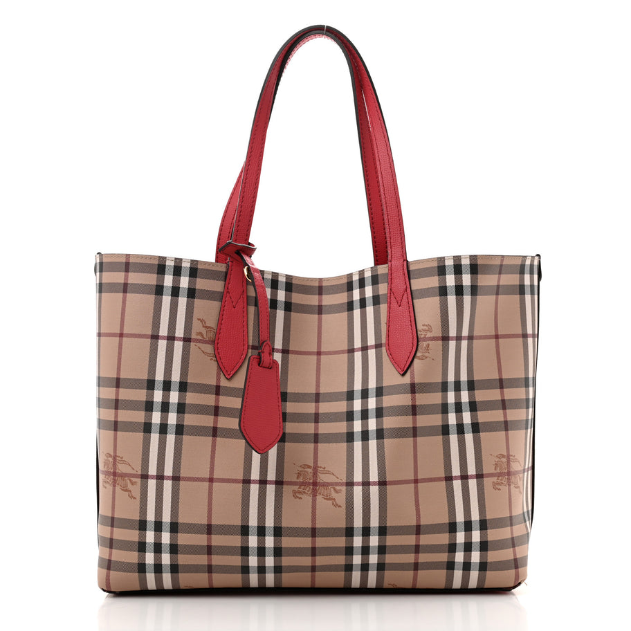 Burberry Haymarket Check Medium Reversible Tote Poppy Red Image 3