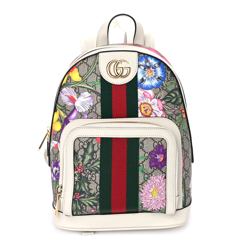  Gucci GG Supreme Monogram Flora Web Small Ophidia Day Backpack White