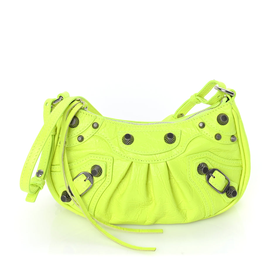 Balenciaga Agneau Arena Le Cagole Mini Purse With Chain Fluo Yellow Image 1