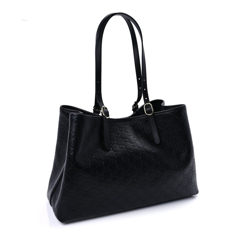  Gucci GG Calfskin Embossed Calfskin Large Tote Bag  Black