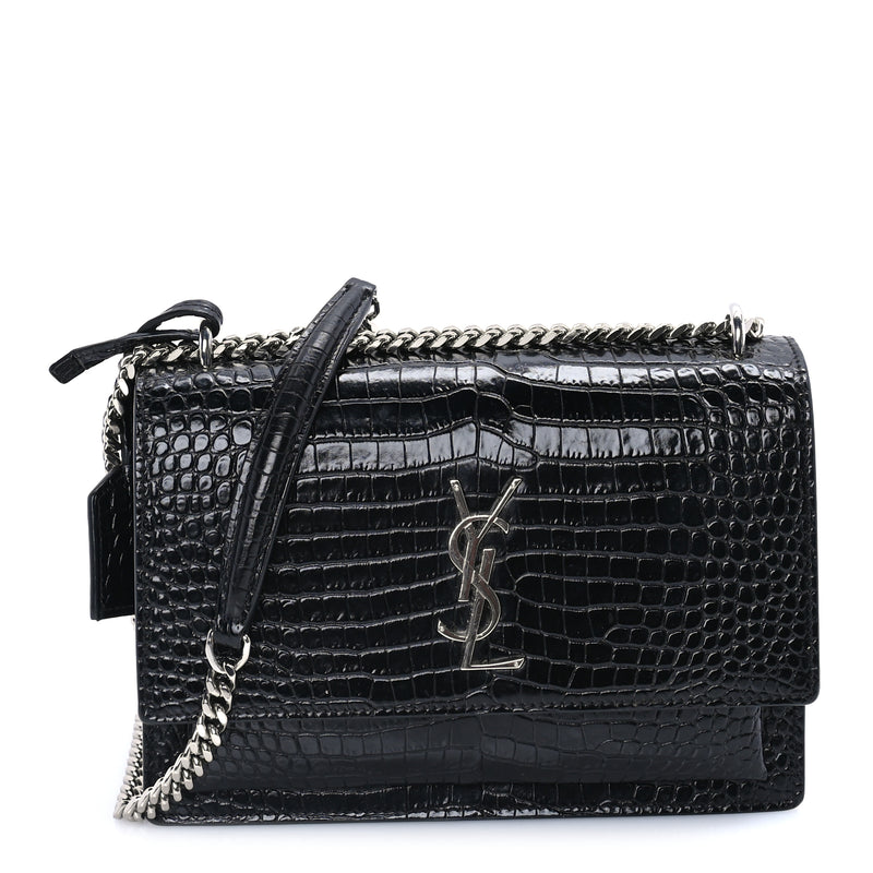  Saint Laurent Calfskin Crocodile Embossed Medium Monogram Sunset Black