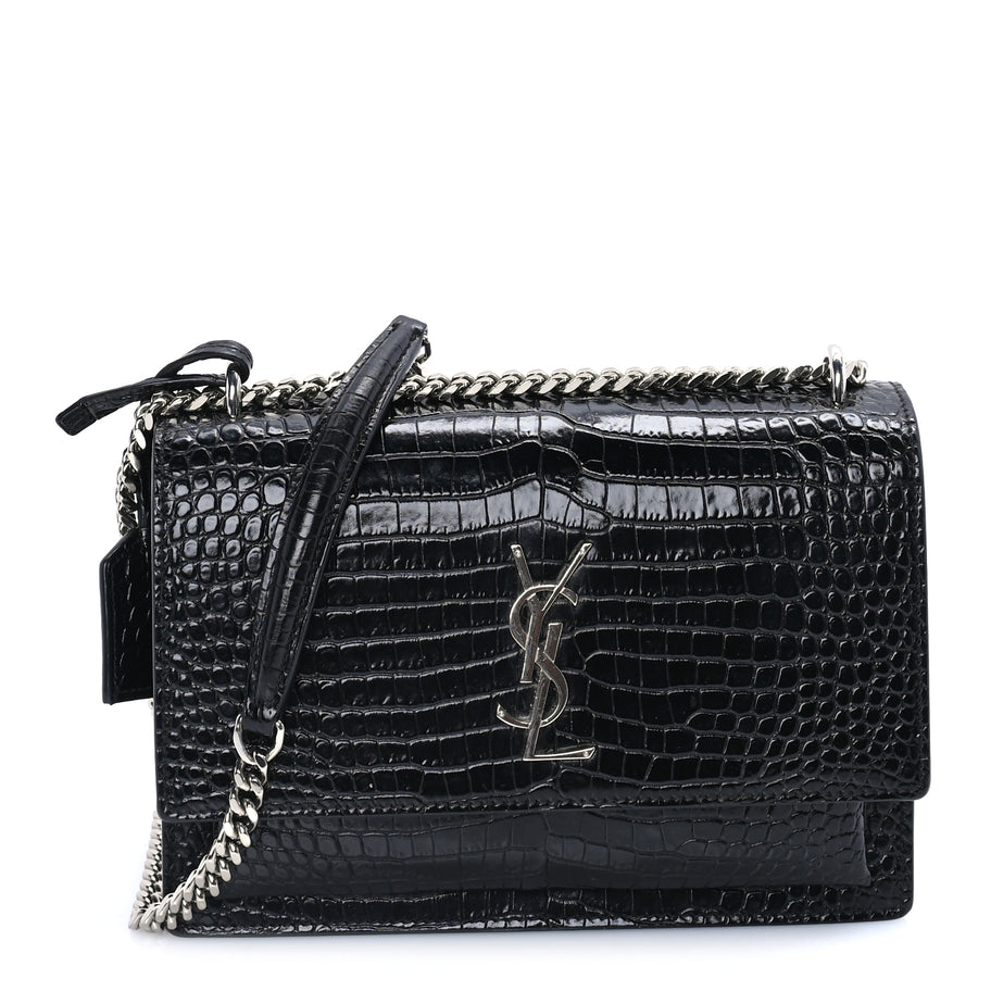Saint Laurent Calfskin Crocodile Embossed Medium Monogram Sunset Black Image 1